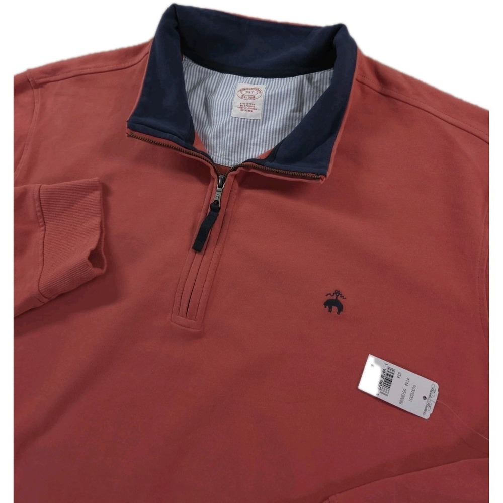 New Brooks Brothers 1/4 Zip Sweatshirt Mens 3XLT‎ Tall Big Logo Salmon Color
